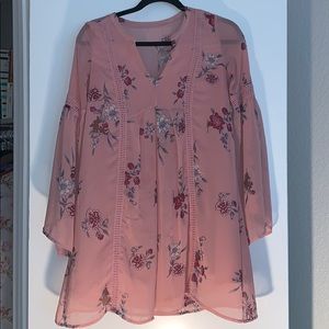 XS Long sleeve Loose Pink Mini Dress